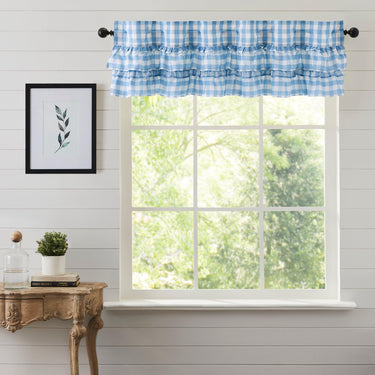 Annie Buffalo Blue Check Ruffled Valance 16x60 VHC Brands - The Fox Decor